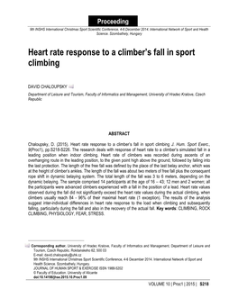 Heart Rate Response to a Climber's Fall in Sport Climbing