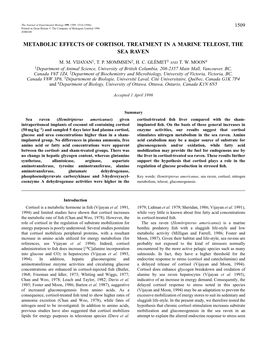 Metabolic Effects of Cortisol Treatment in a Marine Teleost, the Sea Raven