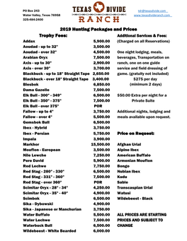 2019 Price List.Xlsx