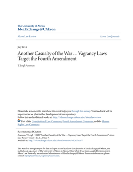 Another Casualty of the War . . . Vagrancy Laws Target the Fourth Amendment T