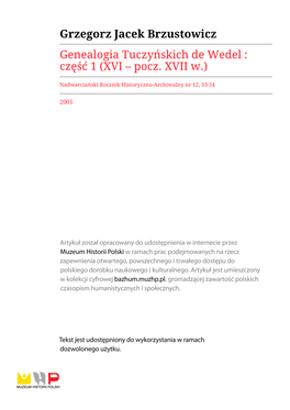 Genealogia Tuczyńskich De Wedel : Część 1 (XVI – Pocz