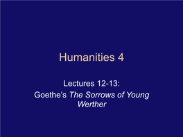 Lectures 12-13: Goethe's the Sorrows of Young Werther