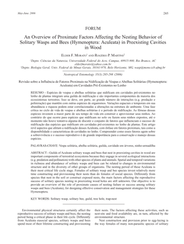 An Overview of Proximate Factors Affecting the Nesting Behavior of Solitary Wasps and Bees (Hymenoptera: Aculeata) in Preexisting Cavities in Wood