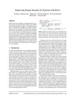 Improving Integer Security for Systems with KINT