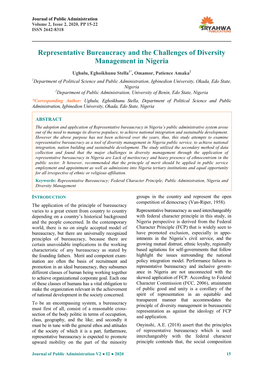 Representative Bureaucracy and the Challenges of Diversity Management in Nigeria