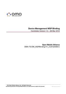 Device Management WSP Binding Candidate Version 1.3 – 06 Mar 2012