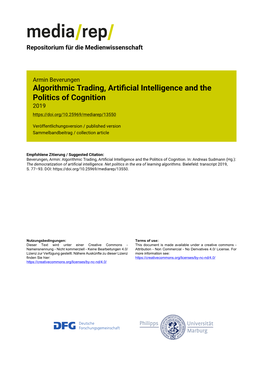 Algorithmic Trading, Artificial Intelligence and the Politics of Cognition