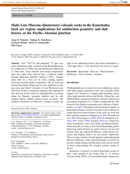 Mafic Late Miocene–Quaternary Volcanic Rocks in the Kamchatka