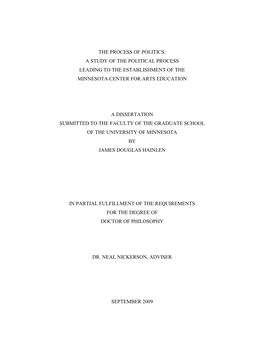 A Study of the Political Process Leading to the Establishment of the Minnesota Center for Arts Education