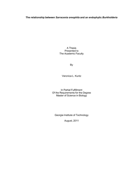 The Relationship Between Sarracenia Oreophila and an Endophytic Burkholderia