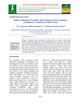 Studies on Biology of Cucumber Moth, Diaphania Indica (Saunders) (Lepidoptera: Crambidae) on Bitter Gourd