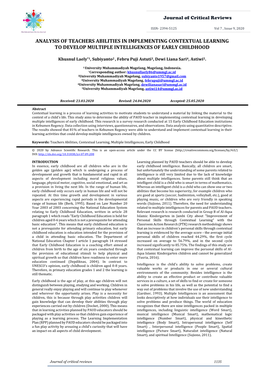 Analysis of Teachers Abilities in Implementing Contextual Learning to Develop Multiple Intelligences of Early Childhood