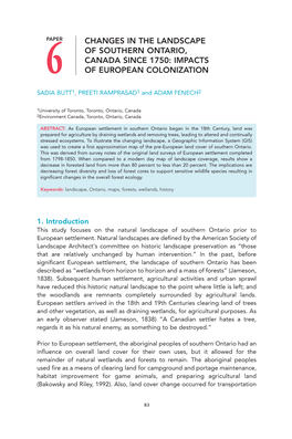 Changes in the Landscape of Southern Ontario Canada Since 1750