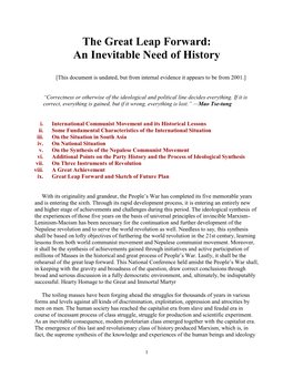 The Great Leap Forward: an Inevitable Need of History