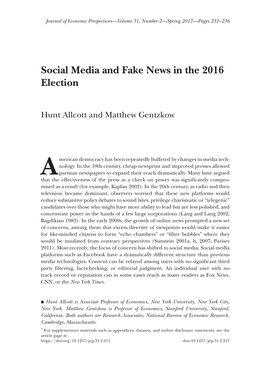 Social Media and Fake News in the 2016 Election