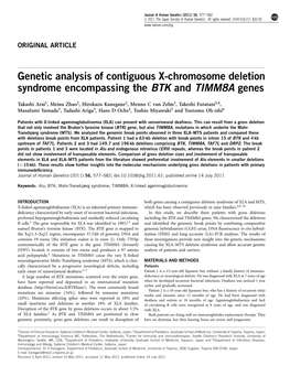 Genetic Analysis of Contiguous X-Chromosome Deletion Syndrome Encompassing the BTK and TIMM8A Genes