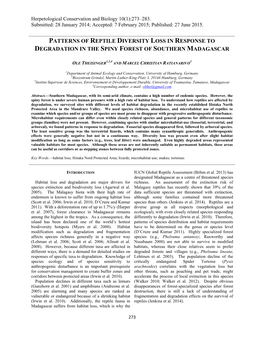 Patterns of Reptile Diversity Loss in Response to Degradation in the Spiny Forest of Southern Madagascar