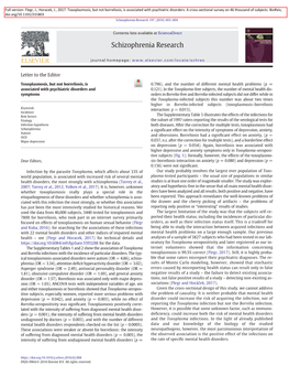 Toxoplasmosis, but Not Borreliosis, Is Associated with Psychiatric