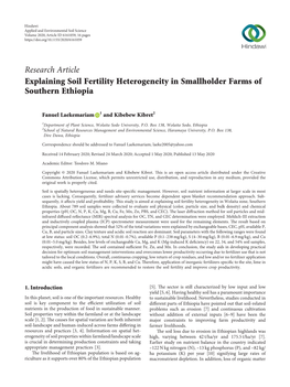 Explaining Soil Fertility Heterogeneity in Smallholder Farms of Southern Ethiopia