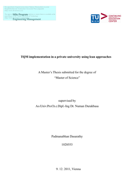 TQM Implementation in a Private University Using Lean Approaches