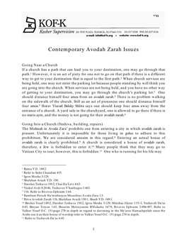 Contemporary Avodah Zarah Issues