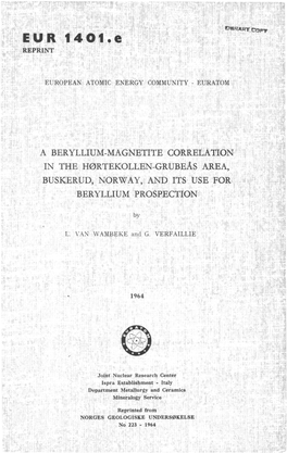 A Beryllium-Magnetite Correlation in the H0rtekollen-Grubeas Area, Buskerud, Norway, and Its Use for Beryllium Prospection