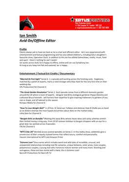 Ian Smith Avid On/Offline Editor