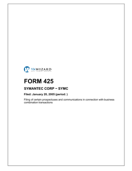 FORM 425 SYMANTEC CORP − SYMC Filed: January 20, 2005 (Period: )