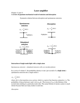 Laser Amplifier Chapter 12 and 13 a Review of Quantum Mechanical Result of Emission and Absorption