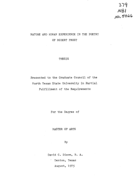 August, 1975 Dixon, David C., Nature and Human Experience in The