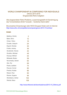 WORLD CHAMPIONSHIP in COMPOSING for INDIVIDUALS (WCCI) 2013-2015 Eingesendete Retro-Aufgaben