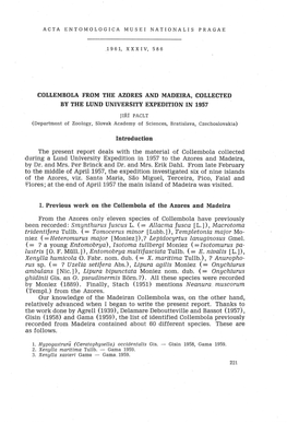 Paclt J. Collembola from the Azores and Madeira, Collected by the Lund