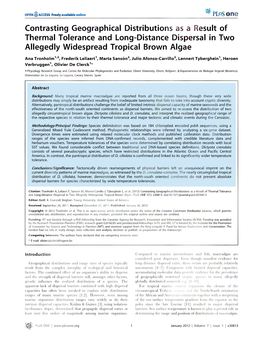 Contrasting Geographical Distributions As a Result of Thermal Tolerance and Long-Distance Dispersal in Two Allegedly Widespread Tropical Brown Algae