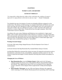 Chapter 8 Women Caste and Reform Hand Out