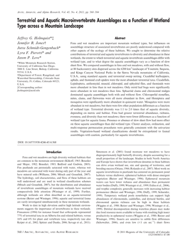 Terrestrial and Aquatic Macroinvertebrate Assemblages As a Function of Wetland Type Across a Mountain Landscape