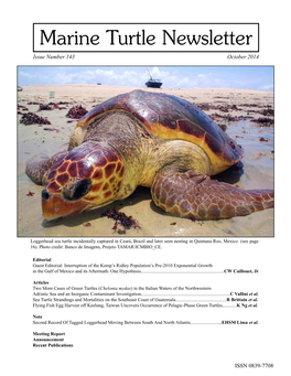 Marine Turtle Newsletter Issue Number 143 October 2014