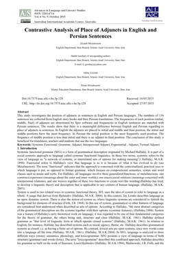 Contrastive Analysis of Place of Adjuncts in English and Persian Sentences