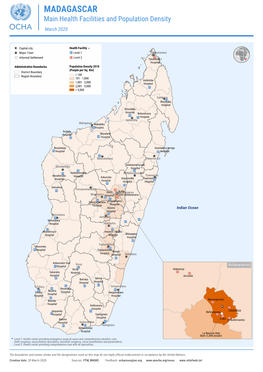 MADAGASCAR Main Health Facilities and Population Density March 2020