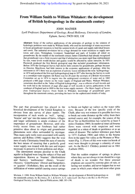 The Development of British Hydrogeology in the Nineteenth Century