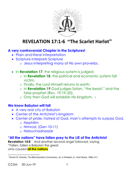 REVELATION 17:1-6 “The Scarlet Harlot”