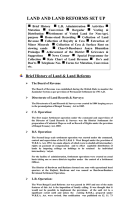 Land and Land Reforms Set Up