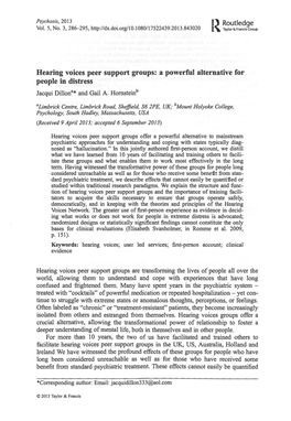 Hearing Voices Peer Support Groups: a Powerful Alternative for People in Distress Jacqui Dillon8 * and Gail A