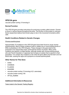 VPS13A Gene Vacuolar Protein Sorting 13 Homolog A