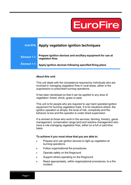 Unit EF6: Apply Vegetation Ignition Techniques