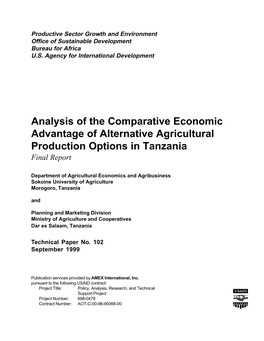 Analysis of the Comparative Economic Advantage of Alternative Agricultural Production Options in Tanzania Final Report