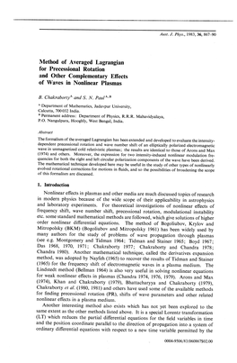 Method of Averaged Lagrangian for Precessional Rotation and Other Complementary Effects of Waves in Nonlinear Plasmas