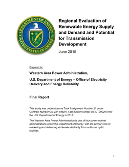 Regional Evaluation of Renewable Energy Supply and Demand and Potential for Transmission Development June 2015