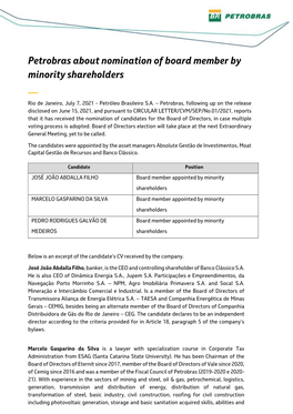 Petrobras About Nomination of Board Member by Minority Shareholders