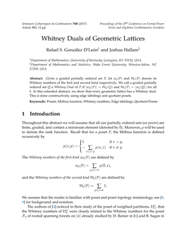 Whitney Duals of Geometric Lattices