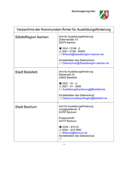 Verzeichnis Der Kommunalen Ämter Für Ausbildungsförderung